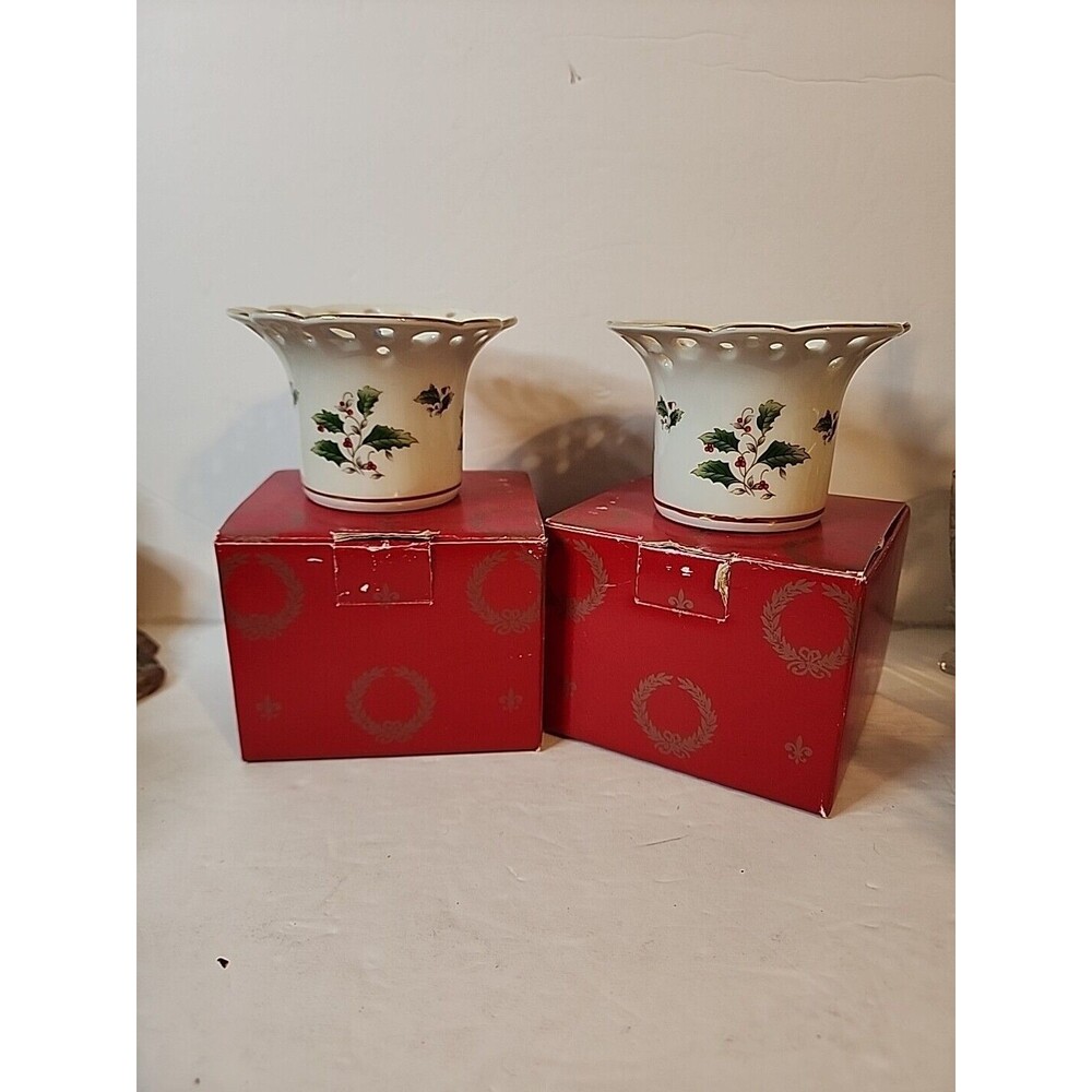 Set Of 2 Royal Limited Holly Holiday Votive Candle Holders Japan Christmas Decor